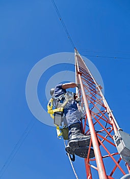 Climber on antenna tower