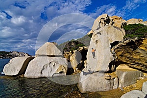 Climber bouldering in Sardinia photo