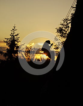 Climber, climber, cliff, mountains, sunset, undercover