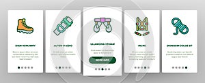 Climber Equipment Onboarding Icons Set Vector