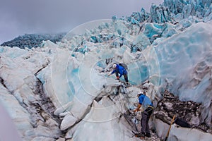 Climber in Glacier in Skaftafell, Iceland.