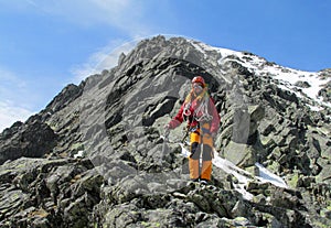 Climber going down from the summit