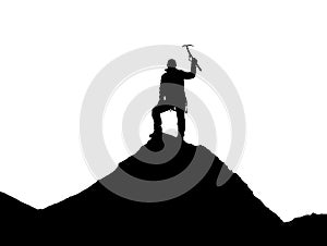Climber with ice axe in hand on Mount Everest