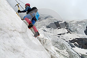 Climber with ice axes