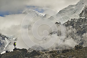 Climber on Khumbu Valley. Himalaya, Nepal.