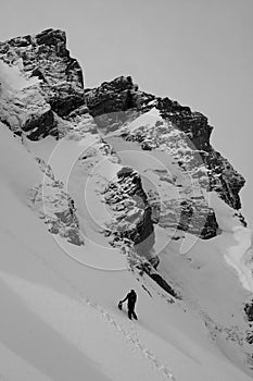 Climber on the mountain in black and white