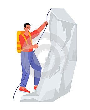 Climber at mountain with rope vector concept