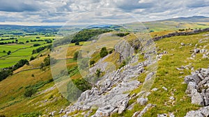 Climber at pot Scar above Feizor near to Settle in the Yorkshire Dales