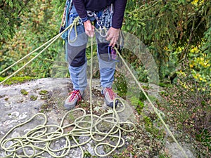 Climber while rappelling