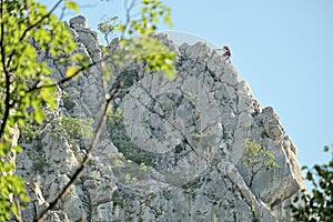 Climber On Rocky Ridge Of Vrachanski Balkan Nature Park, Bulgari