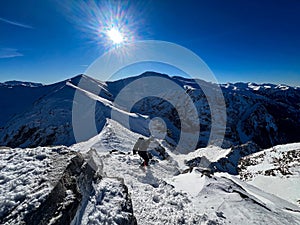 Climber's ascent in the pristine Polish Tatra Mountains