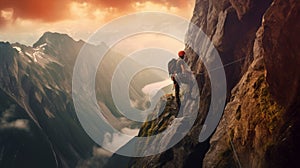 A climber scaling a steep mountain. Generative AI