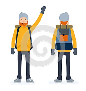 Climber set, tourist man front and rear. Character creation. Isolated against white background.