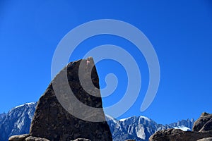 Climber on sharks fin arete route