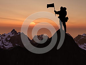 Climber silhouette and mountain