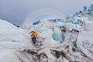 Climber in Glacier in Skaftafell, Iceland.