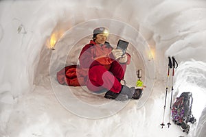 Climber in a snow cave