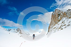 Climber in the snowy mountain