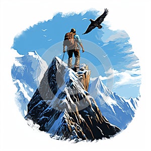 Climber Soaring Above the Clouds with Majestic Eagle