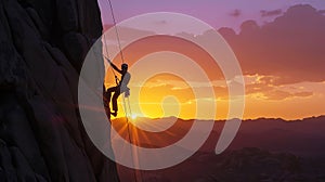 climber at sunset, AI generated