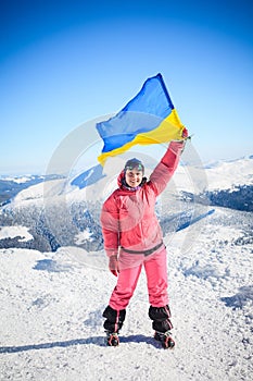 Climber, top, flag, Ukraine