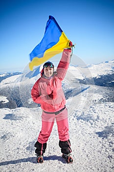 Climber, top, flag, Ukraine