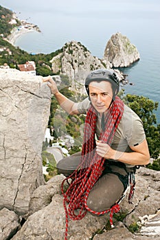 Climber on top of mountain