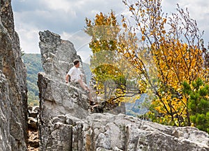 Climber on top of Seneca Rocks