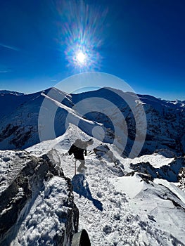 Climber's ascent in the pristine Polish Tatra Mountains