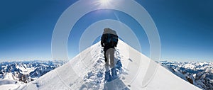 Climbers approach the mountain top photo