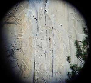 Climbers Ascend El Capitan in Yosemite Through Binoculars