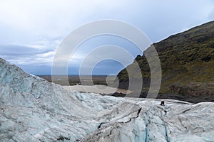 Climbers embrace near the top of Vatnajökull glacier