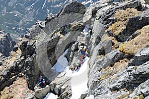 Climbers on Lomnicky peak,, High Tatras