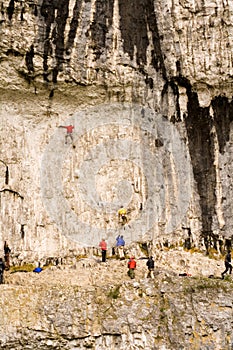 Climbers at Malham Cove in the Yorkshire Dales photo