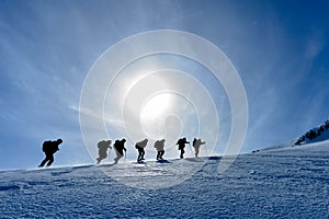 Climbers march towards summit