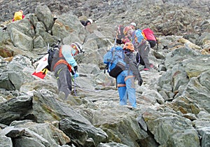 Climbers on MontBlanc hiking route