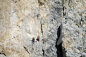 Climbers on mountain wall