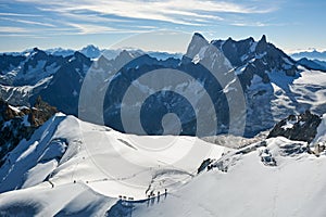 Climbers near Aiguille du Midi in France