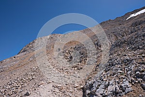 climbers on the normal route that leads to the summit of the gran sasso d\'italia abruzzo