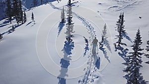 Climbers Walking Up Mountain Expedition Aerial Flight Epic Mountain Range Climb To Success Beautiful Peak Winter