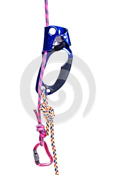 Climbing ascender, rope, carabiner