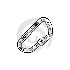 Climbing carabiner hand drawn outline doodle icon.