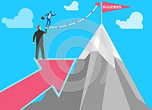 Climbing the career ladder. A man in a business suit is climbing the career ladder. Vector illustration