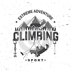 Climbing Club badge. Vector. Concept for shirt or logo, print, stamp or tee. Vintage typography design with climber