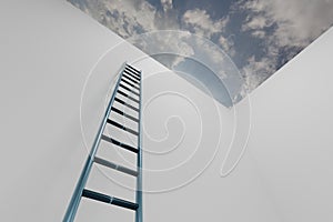 Climbing the corporate ladder of success. Wall Sky, 3D rendering