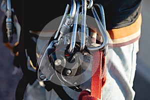 Climbing equipment on a harness, details