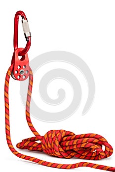 Climbing equipment - pulley, rope, carabiner