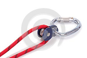 Climbing equipment - pulley, rope, carabiner