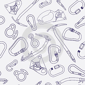 Climbing equipment vector seamless pattern