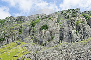 Climbing Glyderau, Llanberis Pass, A4086, Snowdonia National Park, Caernarfon, North West Wales, UK